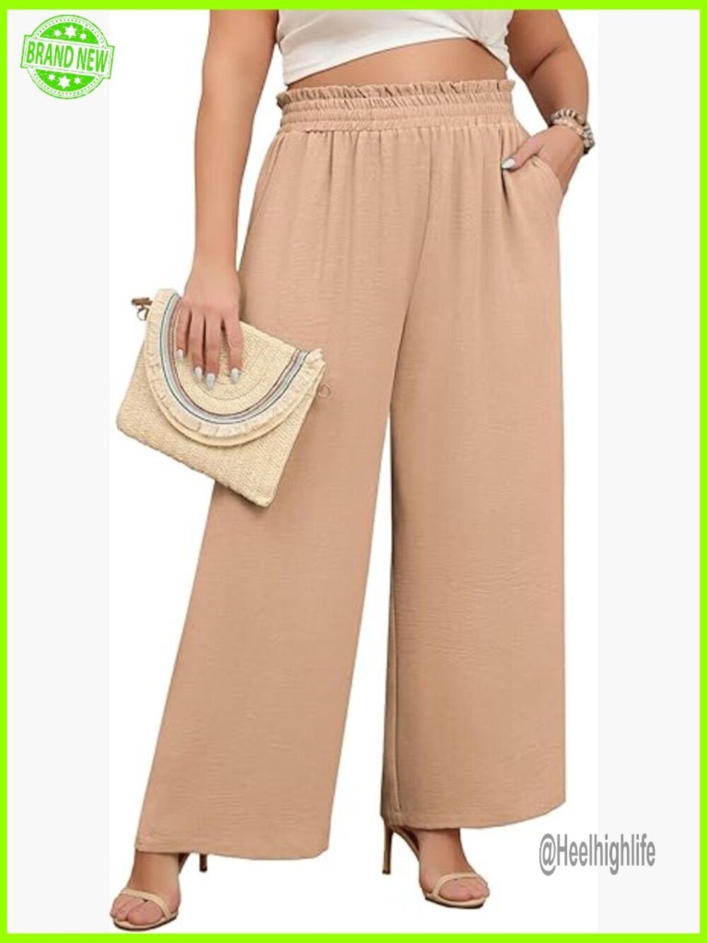 Plus Size Wide Leg Palazzo Trousers with Pockets High Waist Elastic